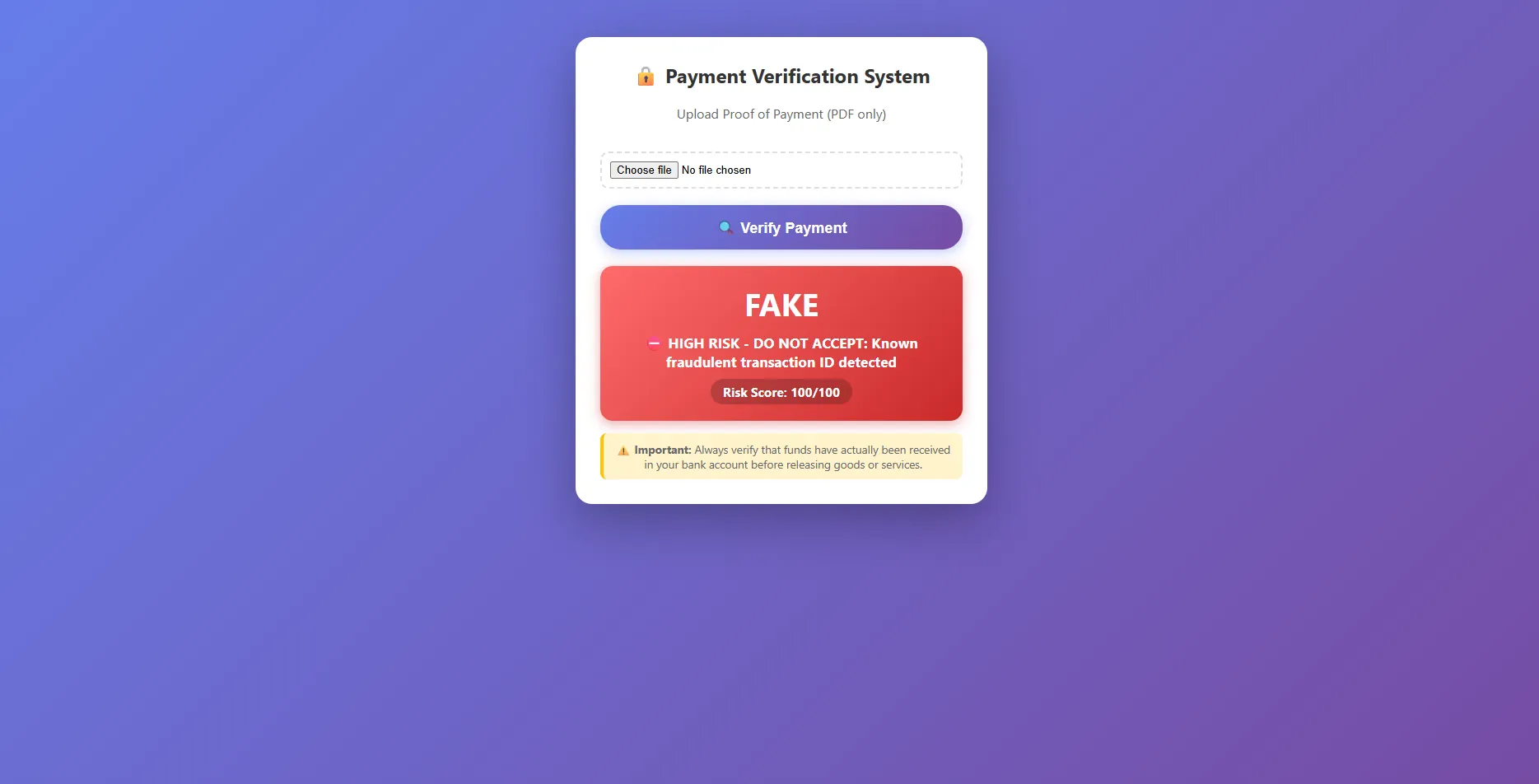 PDF analysis — risk score output